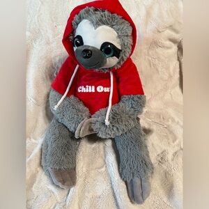 Gray Sloth Stuffed Animal with Red Hoodie